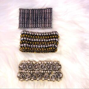 Three Gorgeous Silver and Bronze Stretch Bracelet